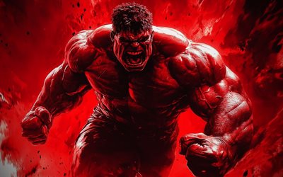 semander, 4k, super héros, hulk rouge, battle marvel comics, art 3d, incroyable hulk, général thaddeus ross, coup de tonnerre, ponton