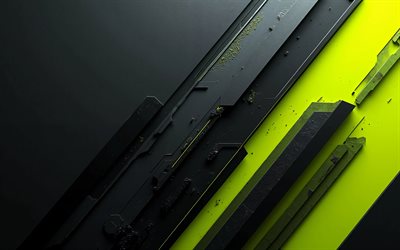 lime black abstract background, 4k, creative, material design, lime neon lights, geometry, abstract backgrounds, geometrical backgrounds, abstractions, black hi-tech backgrounds