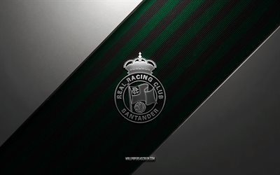logotipo do racing santander, 4k, fundo de aço, clube de futebol espanhol, linhas pretas verdes, emblema do racing santander, segunda, futebol, corrida de santander, espanha, logotipo metálico do racing santander, escudo do racing santander