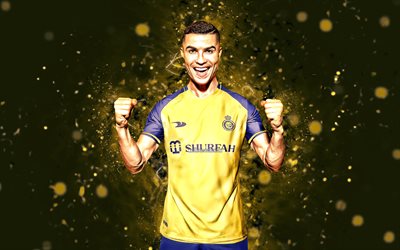 Cristiano Ronaldo, Al Nassr FC, 4k, 2022, yellow neon lights, football stars, Saudi Pro League, CR7, Cristiano Ronaldo Al Nassr, football, Al-Nassr FC, CR7 Al Nassr, soccer, Cristiano Ronaldo 4K, Riyadh