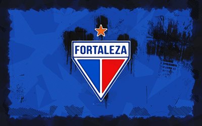 Fortaleza EC grunge logo, 4k, Brazilian Serie A, blue grunge background, soccer, Fortaleza EC emblem, football, Fortaleza EC logo, Fortaleza EC, brazilian football club, Fortaleza FC