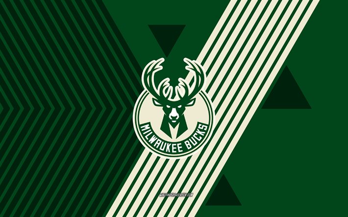 milwaukee bucks logotyp, 4k, amerikansk basketlag, gröna linjer bakgrund, milwaukee bucks, nba, usa, linjekonst, milwaukee bucks emblem, basketboll