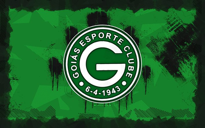 شعار goias ec grunge, 4k, دوري الدراسية البرازيلية, خلفية الجرونج الخضراء, كرة القدم, goias ec emblem, شعار goias ec, goias ec, نادي كرة القدم البرازيلي, goias fc