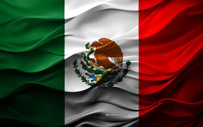 4k, bandeira do méxico, países da américa do norte, bandeira 3d do méxico, américa do norte, textura 3d, dia do méxico, símbolos nacionais, 3d art, méxico