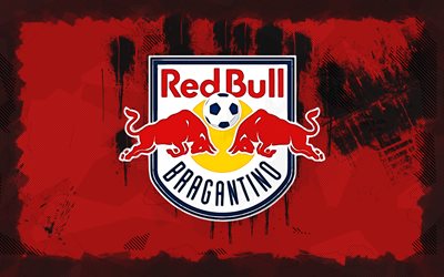 red bull bragantino grunge logo, 4k, brasiliansk serie a, röd grunge bakgrund, fotboll, red bull bragantino emblem, red bull bragantino  logotyp, red bull bragantino, brasiliansk fotbollsklubb, red bull bragantino fc