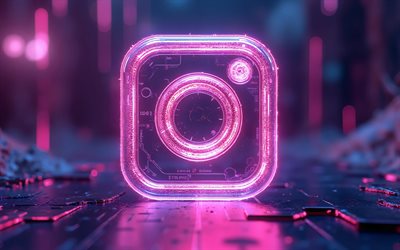 4k, Instagram glass logo, bokeh, purple hi-tech background, social networks, brands, creative, Instagram logo on microcircuit, Instagram 3D logo, Instagram glowing logo, artwork, Instagram logo, Instagram