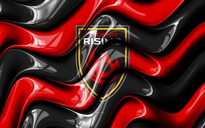 Phoenix Rising FC 3D logo, 4k, black red 3D waves, USL, football, Phoenix Rising FC flag, creative, Phoenix Rising FC logo, american soccer club, Phoenix Rising FC, USL Championship, soccer, Phoenix Rising