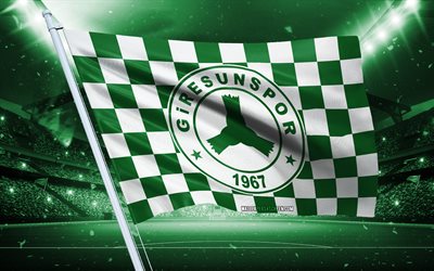 4k, logotipo do giresunspor, clube de futebol turco, bandeira do estádio, bandeira dos torcedores do giresunspor, bandeira branca verde, emblema do giresunspor, tff 1 liga, peru, futebol, giresunspor