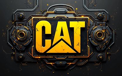 4k, Caterpillar metal logo, artwork, metal 3D backgrounds, CaT, manufacturer brands, Caterpillar 3D logo, creative, CaT logo, Caterpillar logo, Caterpillar