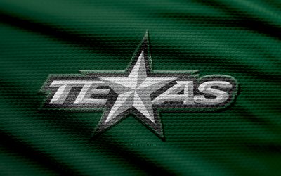logotipo de tecido texas stars, 4k, fundo de tecido verde, ahl, bokeh, hóquei, logotipo do texas stars, futebol, emblema do texas stars, time de hóquei americano, estrelas do texas