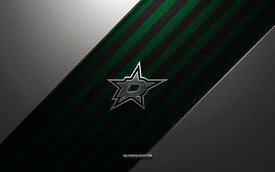 logotipo do dallas stars, 4k, fundo de aço, clube de hóquei americano, linhas pretas verdes, emblema do dallas stars, nhl, hóquei, estrelas de dallas, eua, logotipo metálico do dallas stars, escudo do dallas stars