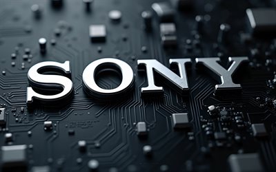 logo argenté sony, 4k, fond de technologie noir, emblème sony, logo 3d argenté sony, signe sony, carte mère noire, panneau bleu sony, logo sony, sony