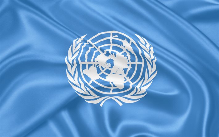 logo de l'ONU, la soie, le drapeau de l'ONU, de l'emblème des nations UNIES, Nations Unies