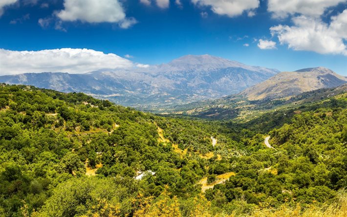 Girit Adası, Yunanistan, dağlar, valley, orman