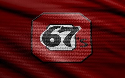 Ottawa 67s fabric logo, 4k, red fabric background, OHL, bokeh, hockey, Ottawa 67s logo, Ottawa 67s emblem, canadian hockey club, Ottawa 67s