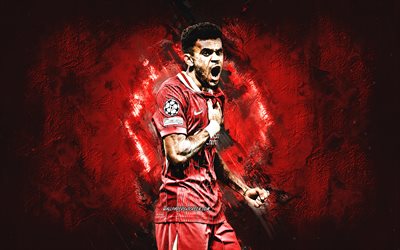 luiz diaz, liverpool fc, kolumbianischer fußballer, roter steinhintergrund, grunge  kunst, premier league, england, fußball, luiz diaz liverpool