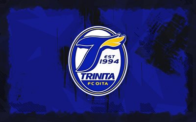 oita trinita 그런지 로고, 4k, j2 리그, 파란색 그런지 배경, 축구, 오이타 트리니타 엠블럼, oita trinita 로고, 오이타 트리니 타, 일본 축구 클럽, oita trinita fc