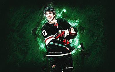 matthew boldy, minnesota wild, amerikkalainen jääkiekkoilija, nhl, vihreä kivitausta, grunge  taide, kansallinen jääkiekkoliito, yhdysvallat, jääkiekko, matthew boldy minnesota wild