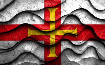 4k, Guernsey flag, European countries, wooden 3D waves flags, Day of Guernsey, flag of Guernsey, Guernsey wooden flag, Channel Islands, Guernsey national symbols, Guernsey