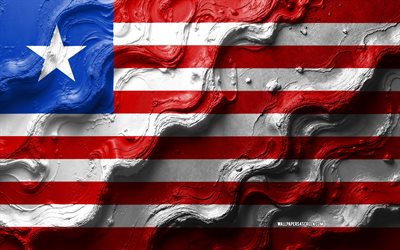 Liberia flag, 4k, stone wave texture, Flag of Liberia, 3D Liberia flag, Africa, flags of African countries, Liberia