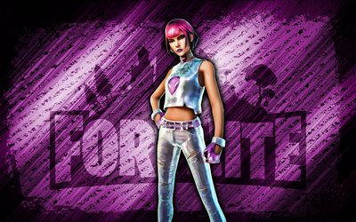silver sunny fortnite, 4k, fond diagonal violet, grunge, fortnite, œuvres d'art, peau ensoleillée d'argent, personnages fortnite, silver sunny, peau ensoleillée en argent fortnite