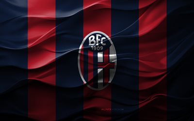 4k, 볼로냐 fc 로고, 빨간색 블루 3d 배경, 세리에 a, 볼로냐 fc 엠블럼, 이탈리아 축구 팀, 볼로냐 fc 깃발, 3d 텍스처, 이탈리아, 볼로냐 fc, 축구, 볼로냐