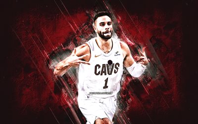 Max Strus, Cleveland Cavaliers, American basketball player, burgundy stone background, grunge art, NBA, USA, basketball, National Basketball Association, Max Strus Cleveland Cavaliers