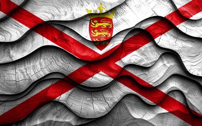 4k, jersey flagga, europeiska länder, trä 3d  vågor flaggor, jersey dag, tröja, trästrätflagga, europa, jersey national symbols, jersey