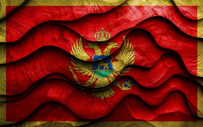 4k, montenegrinflagga, europeiska länder, trä 3d  vågor flaggor, dag av montenegro, montenegroflagg, montenegro träflagga, europa, montenegrin national symbols, montenegroflagga, montenegro