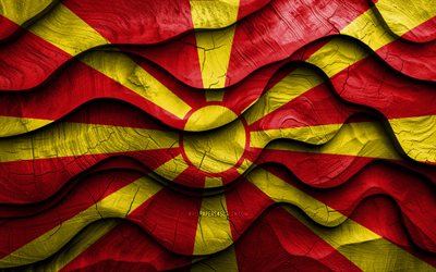 4k, macedonsk flagga, europeiska länder, trä 3d  vågor flaggor, norra makedonien, norra makedonas flagga, europa, makedonska nationella symboler, norra makedoniska flagga