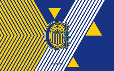 Rosario Central logo, 4k, Argentina football team, blue yellow lines background, Rosario Central, Argentina Primera Division, Argentina, line art, Rosario Central emblem, football