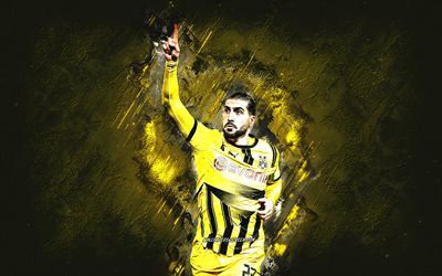 Emre Can, Borussia Dortmund, German football player, yellow stone background, grunge art, Bundesliga, Germany, football, BVB, Emre Can Borussia Dortmund