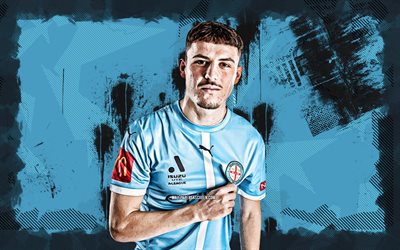 4k, Medin Memeti, blue grunge background, Melbourne City FC, A-League, Australian footballers, Medin Memeti 4K, football, soccer, Medin Memeti Melbourne City