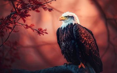 4k, weißkopfseeadler, herbst, tierwelt, greifvögel, usa symbol, eagle  look, jagdadler, schöne vögel, adler, raubvögel