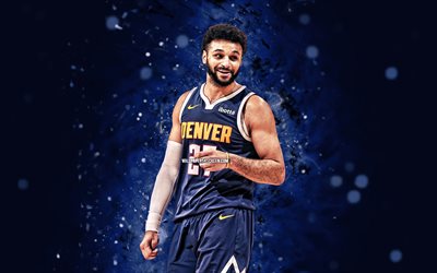 Jamal Murray, 4k, blue neon lights, Denver Nuggets, NBA, Canadian basketball players, Jamal Murray 4K, basketball, National Basketball Association, Jamal Murray Denver Nuggets