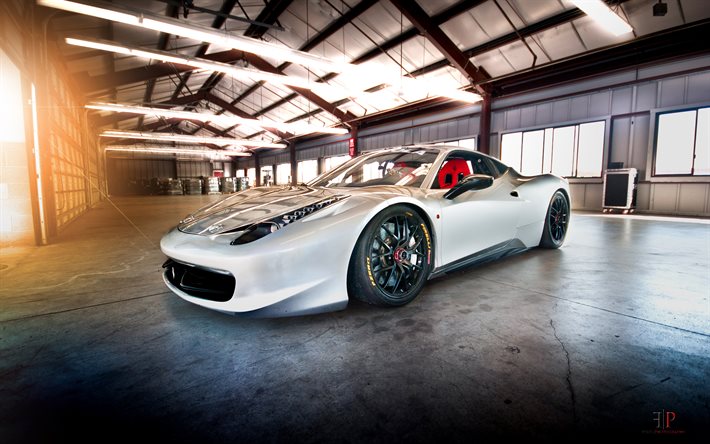 supercars, 2015, Ferrari F430 Scuderia, sportcars, white ferrari, garage