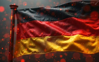 4k, deutschlandflagge auf fahnenmast, digitale kunst, flagge von deutschland, abstrakter hintergrund, deutsche flagge, europa, stoffwellen deutschland flagge, deutschland, 3d deutschlandflagge