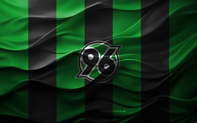 4k, hannover 96 logo, grüner schwarzer 3d  hintergrund, 2 bundesliga, hannover 96 emblem, deutsche fußballmannschaft, hannover 96 flag, 3d  textur, deutschland, hannover 96, fußball, hannover fc
