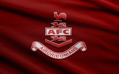 Airdrieonians FC fabric logo, 4k, red fabric background, Scottish Championship, bokeh, soccer, Airdrieonians FC logo, football, Airdrieonians FC emblem, Airdrieonians FC, Scottish football club, FC Airdrieonians