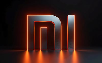 4k, Xiaomi metal logo, orange neon lights, minimalism, electronics brands, metal background, creative, brands, Xiaomi 3D logo, artwork, Xiaomi orange neon logo, Xiaomi logo, Xiaomi