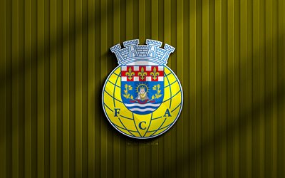 4k, Arouca FC 3D logo, Primeira Liga, yellow 3D background, soccer, Arouca FC emblem, Arouca FC logo, Arouca FC, Liga Portugal, football, Portuguese football club, FC Arouca