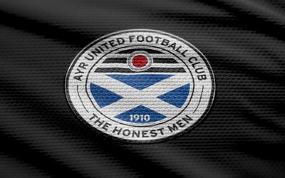 Ayr United fabric logo, 4k, black fabric background, Scottish Championship, bokeh, soccer, Ayr United logo, football, Ayr United emblem, Ayr United, Scottish football club, Ayr United FC