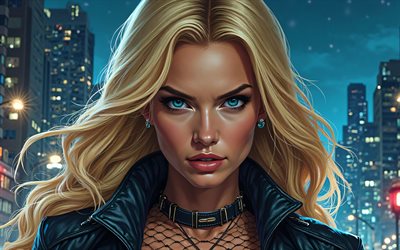 4k, canari noir, art 3d, super héros, bandes dessinées dc, paysage nocturne, gros plan, art abstrait, black canary 4k