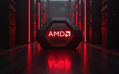 amd 로고, 하이테크 블랙 배경, 빨간 네온 라이트, amd 3d 엠블럼, amd 3d 로고, amd, 기술 빨간 배경