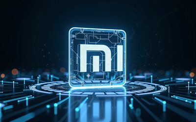 xiaomi  logo, 4k, tumma hi tech tausta, xiaomi neon  logo, sininen neonvalo, röntgenkuva, xiaomi  tunnus, xiaomi 3d  logo, xiaomi, sininen xiaomi neon  logo