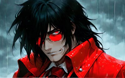 Alucard, 4k, night, Hellsing, close-up, rain, Count Dracula, manga, Dorakyura, Hellsing manga, Alucard character, Alucard art, Hellsing characters, Alucard Hellsing