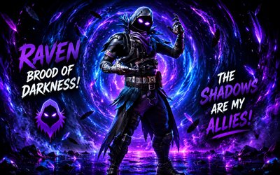 corvo fortnite, 4k, sfondo 3d viola, fortnite, arte dei fan, pelle di corvo, skin corvo di fortnite, creativo, corvo