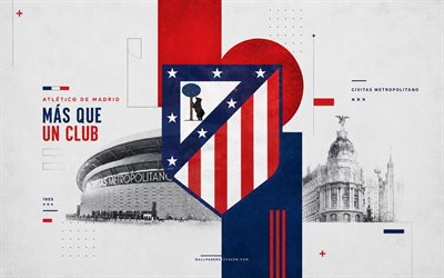Atletico Madrid grunge logo, grunge background, Madrid, Atletico Madrid emblem, Atletico Madrid logo, Atletico Madrid, La Liga, Spain, football