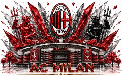 logotipo del ac milán, 4k, club de fútbol italiano, ac milán, arte de cristal, emblema del ac milán, san siro, milán, italia, fútbol americano, serie a