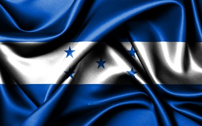 Honduran flag, 4K, North American countries, fabric flags, Day of Honduras, flag of Honduras, wavy silk flags, Honduras flag, North America, Honduran national symbols, Honduras